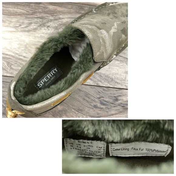 NEW Sperry Moc Sider Metallic Camo Indoor Outdoor Moc Sneaker Faux Fur 8M 39 - Picture 11 of 11